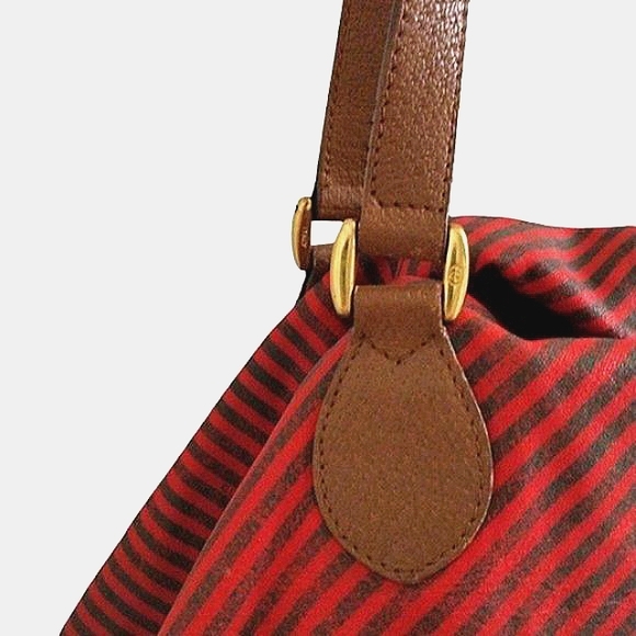 Rare Gucci Tote XL Shoulder Bag Brown Red Striped Vintage Limited Edition Glam - Picture 12 of 15